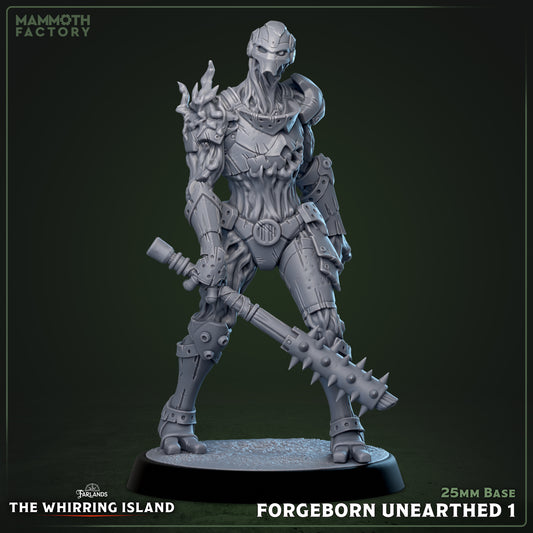 Image shows a 3D render of a overgrown warforged soldier gaming miniature.