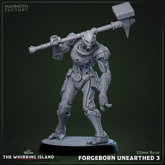 Image shows a 3D render of a overgrown warforged soldier gaming miniature.