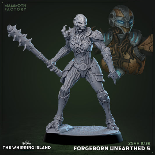 Image shows a 3D render of a overgrown warforged soldier gaming miniature.