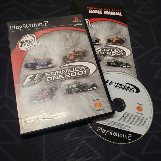 Image shows the case, manual and disc for the video game Formula One 2001 for Playstation 2