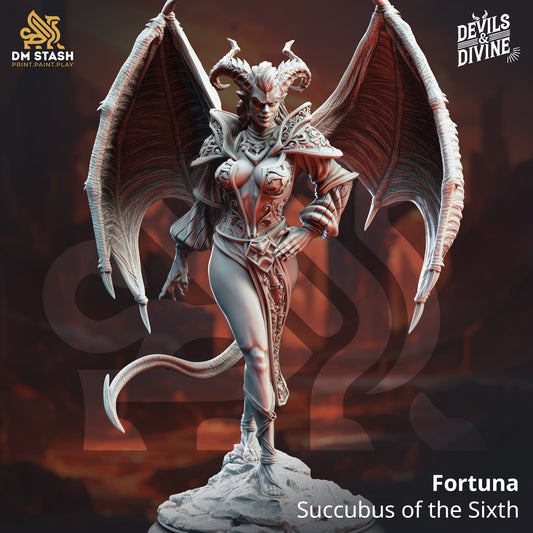 Image shows a 3D render of a winged succubus gaming miniature