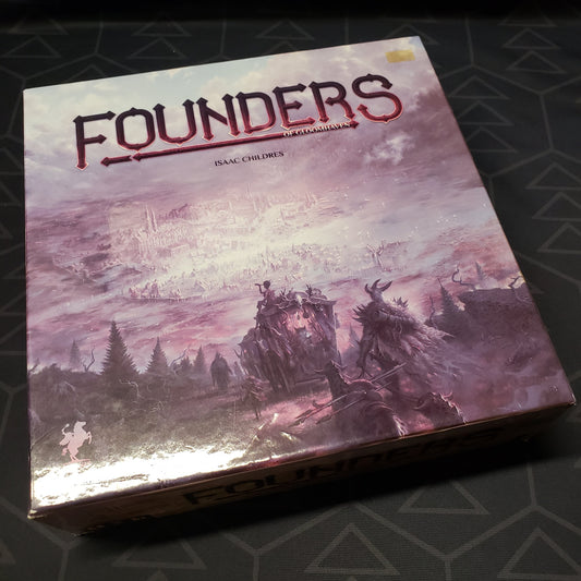 Image shows the front cover of the box of the Founders of Gloomhaven board game