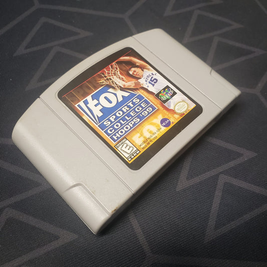 Image shows the front of the cartridge for the video game Fox Sports College Hoops '99 for the Nintendo 64