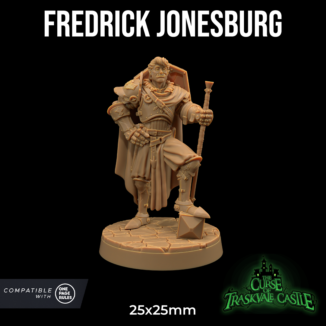 Image shows a 3D render of a half-orc paladin gaming miniature