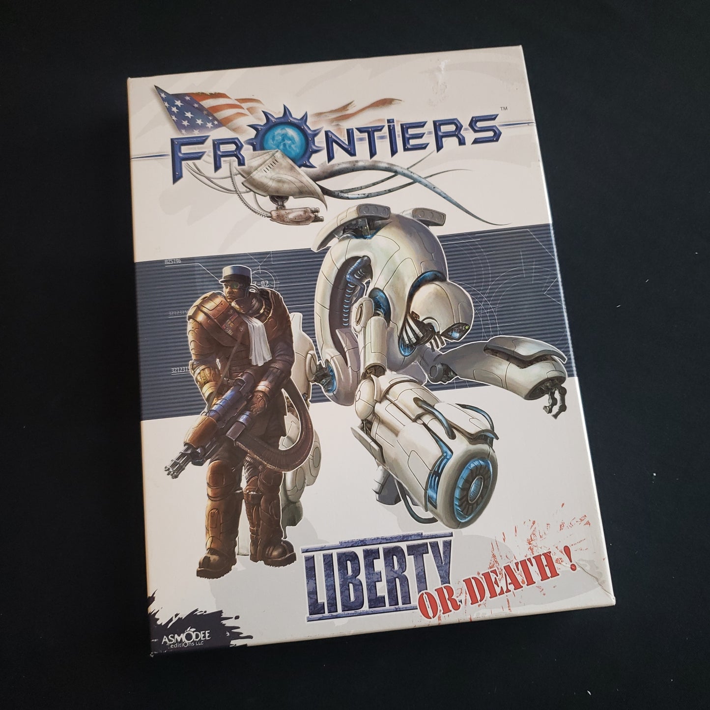 Image shows the front cover of the box of the Frontiers: Liberty or Death! board game