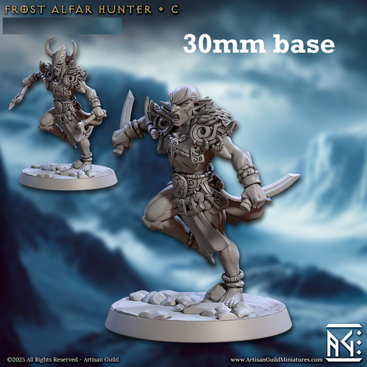Image shows 3D renders of two sculpt options for a elf rogue gaming miniature.