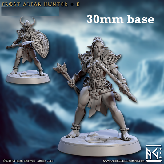 Image shows 3D renders of two sculpt options for a elf ranger gaming miniature.