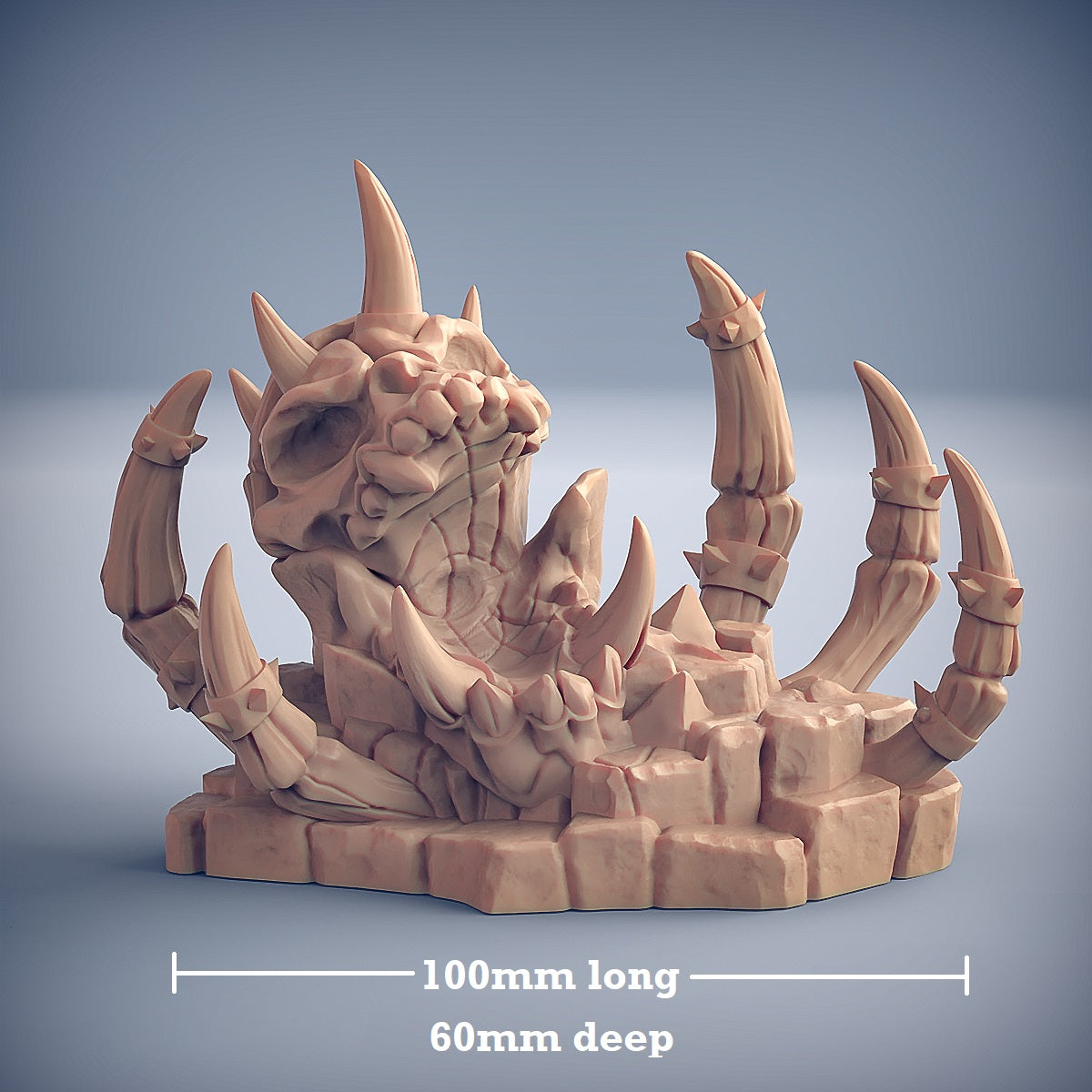 Image shows a 3D render of a skull shrine gaming miniature terrain