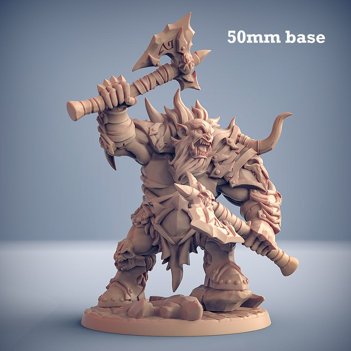 Image shows a 3D render of an ogre barbarian gaming miniature