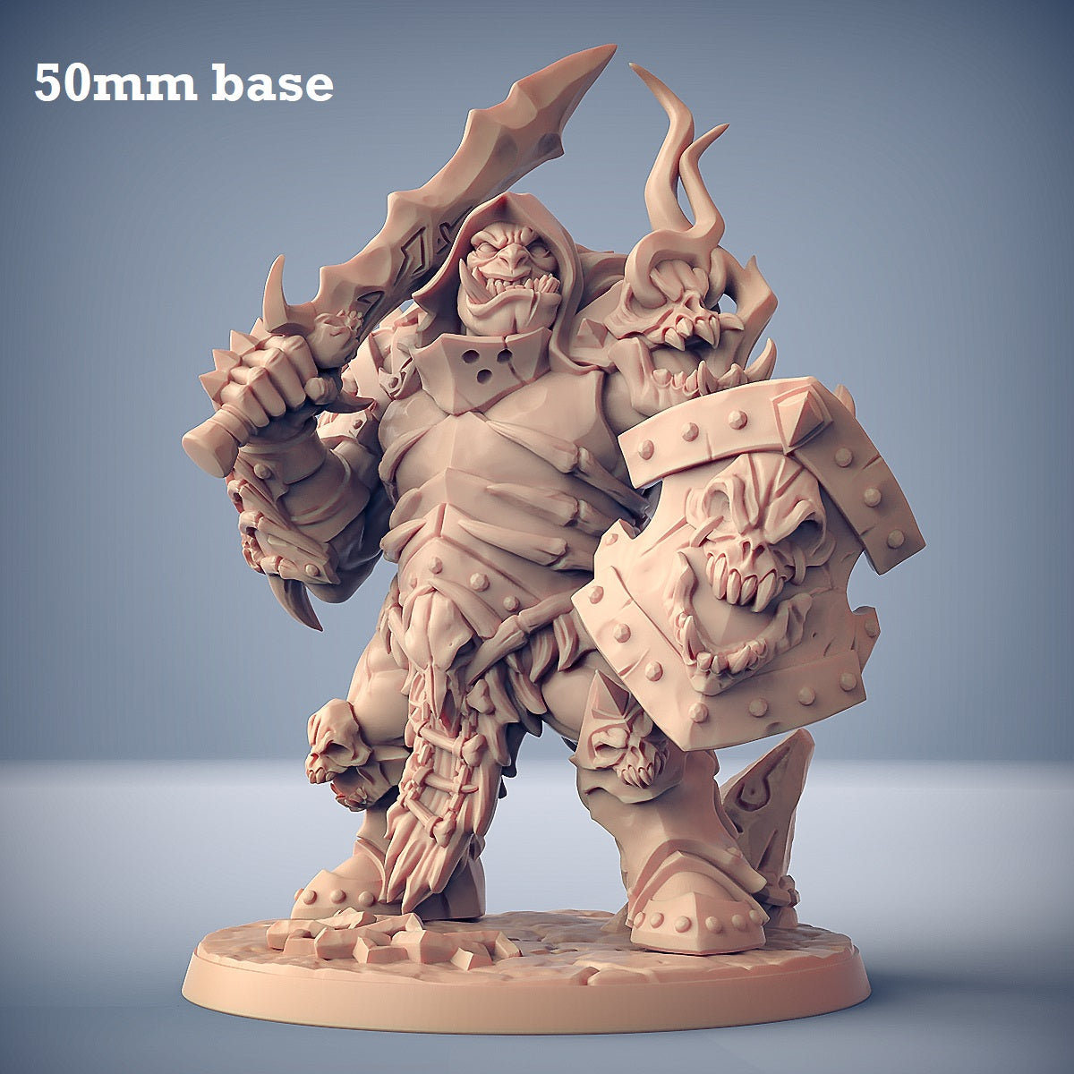 Image shows a 3D render of an ogre barbarian gaming miniature