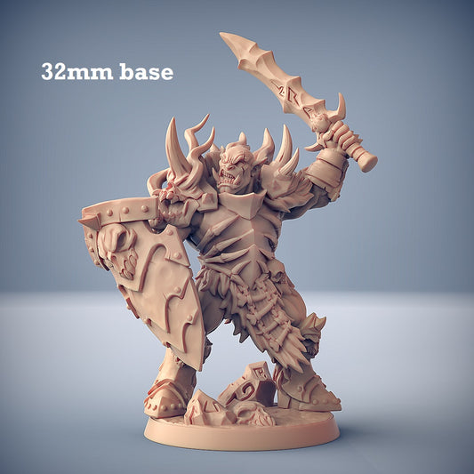 Image shows a 3D render of an orc fighter gaming miniature