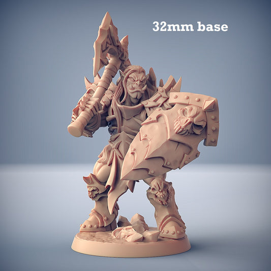 Image shows a 3D render of an orc barbarian gaming miniature