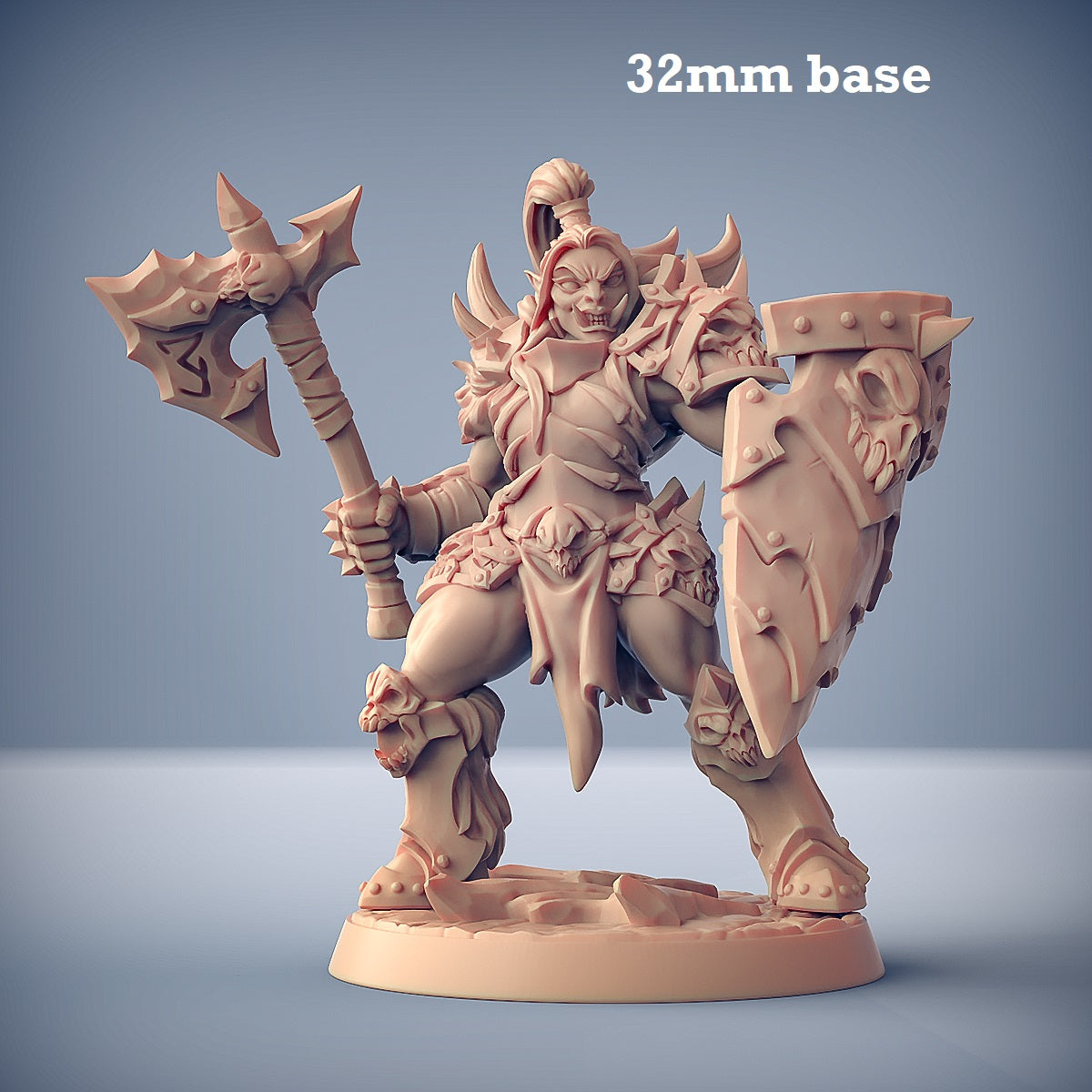 Image shows a 3D render of an orc barbarian gaming miniature