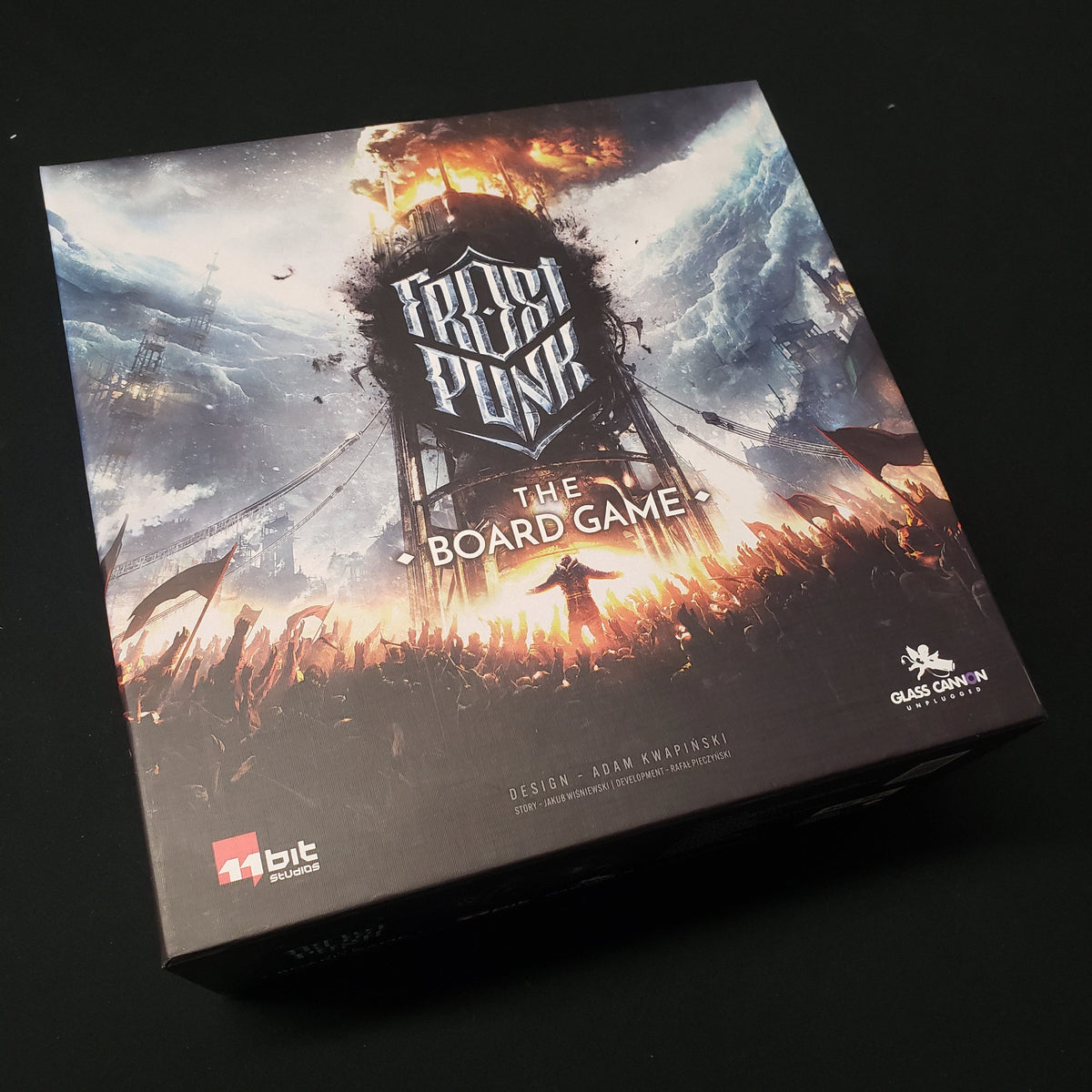 Image shows the front cover of the box for Frostpunk: The Board Game
