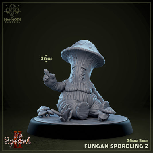 Image shows a 3D render of a mushroom man gaming miniature sitting down