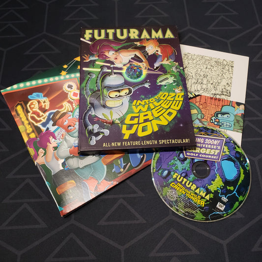Image shows the case, insert, outer box & disc for the movie Futurama: Into the Wild Green Yonder on DVD