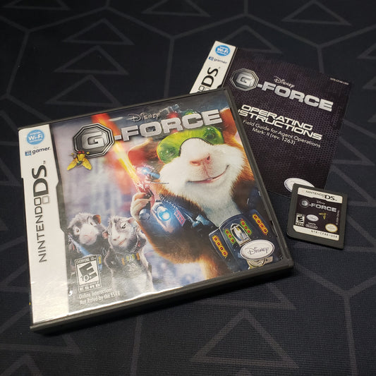 Image shows the case, manual and cartridge for the video game G-Force for Nintendo DS