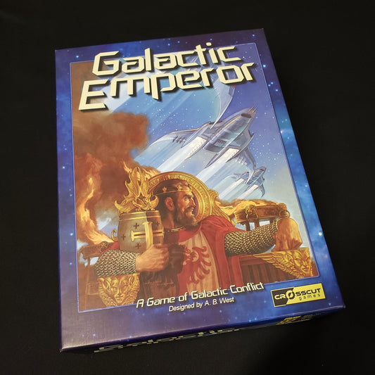 Image shows the front cover of the box of the Galactic Emperor board game
