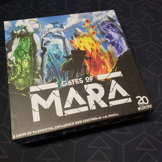 Image shows the front cover of the box for the Gates of Mara board game