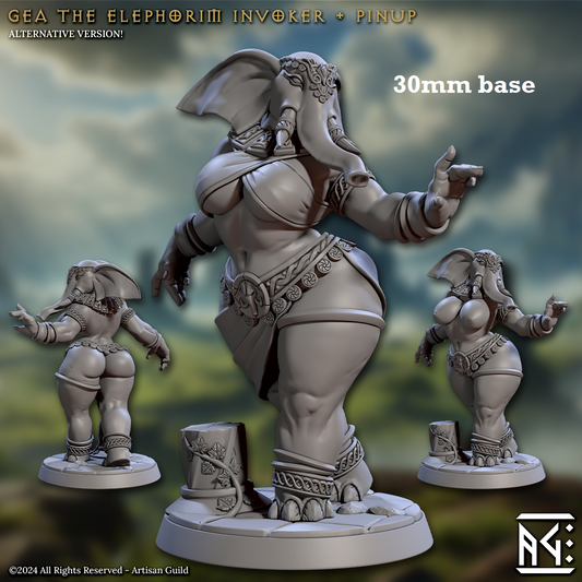 Image shows 3D renders of two different sculpt options for a loxodon cleric gaming miniature