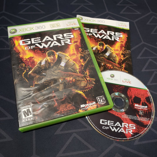 Image shows the case, manual and disc for the video game Gears of War for Xbox 360