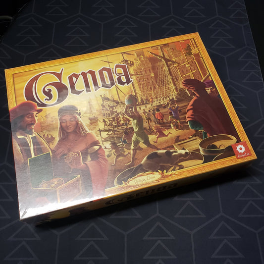 Image shows the front cover of the box for the Genoa board game