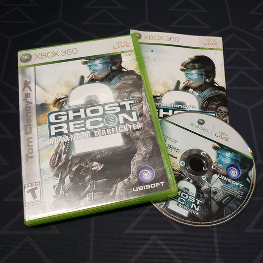 Image shows the case, manual and disc for the video game Ghost Recon: Advanced Warfighter 2 for Xbox 360