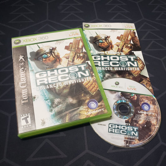 Image shows the case, manual and disc for the video game Ghost Recon: Advanced Warfighter for Xbox 360
