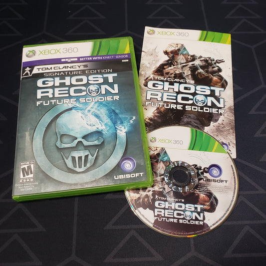 Image shows the case, manual & disc for the video game Ghost Recon: Future Soldier for Xbox 360