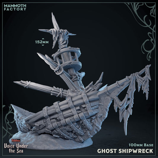 Image shows a 3D render of  gaming miniature of a beached shipwreck.