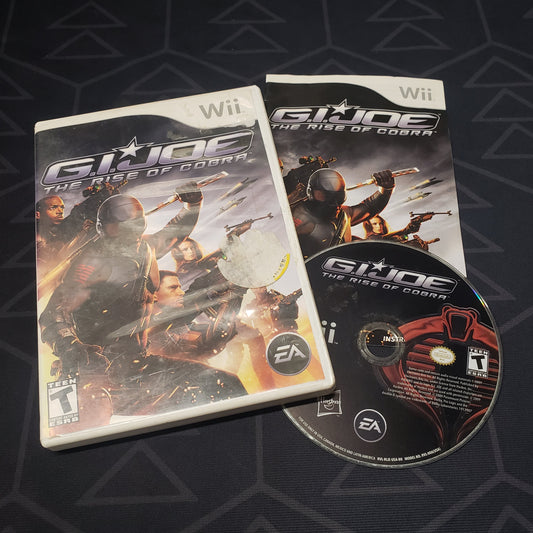 Image shows the case, manual and disc for the video game GI JOE: The Rise of Cobra for Nintendo Wii