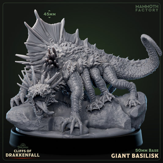 Image shows a 3D render of a basilisk gaming miniature.