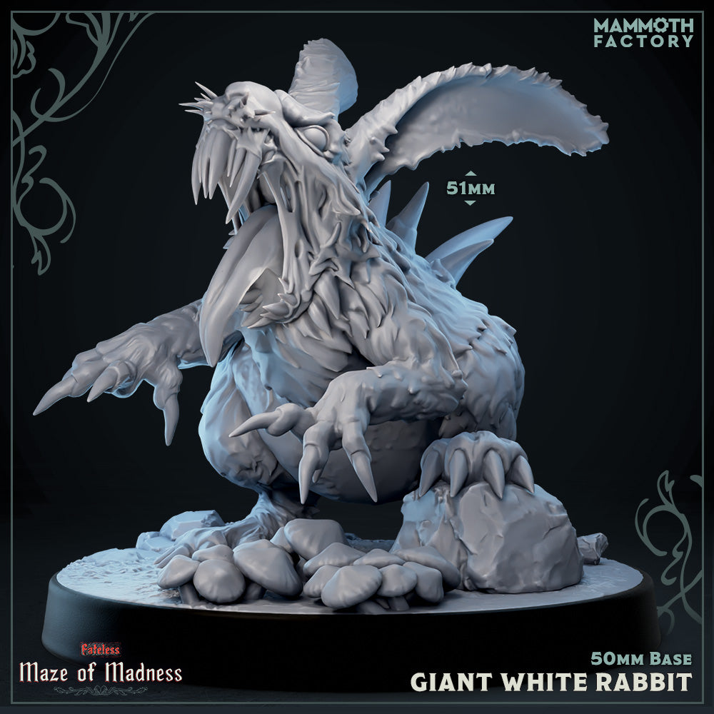Image shows a 3D render of a giant ravenous rabbit monster gaming miniature.