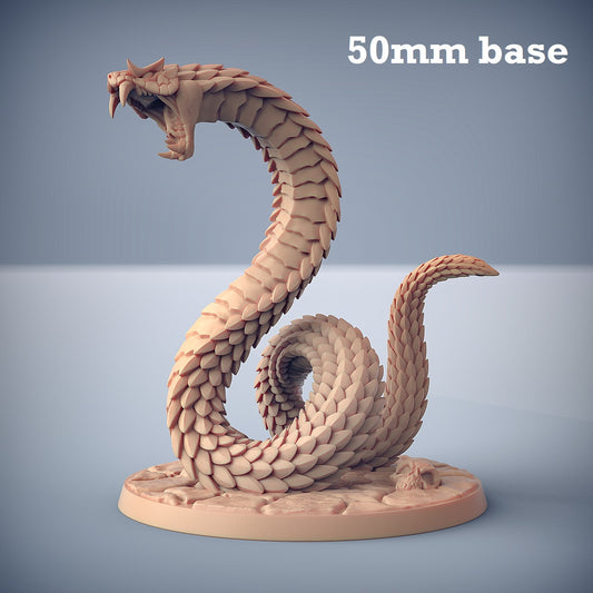 Image shows a 3D render of a giant snake gaming miniature.