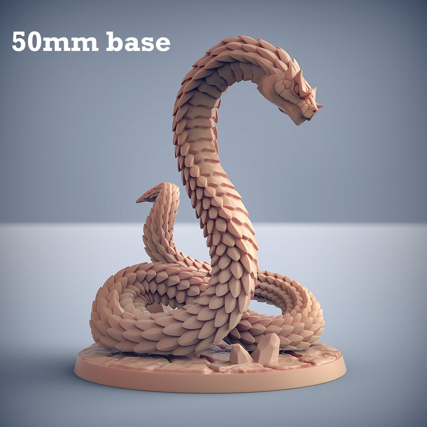 Image shows a 3D render of a giant snake gaming miniature.