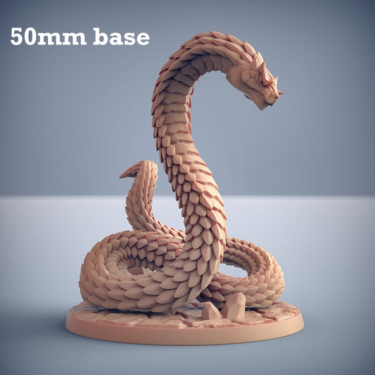 Image shows a 3D render of a giant snake gaming miniature.