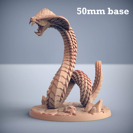 Image shows a 3D render of a giant snake gaming miniature.