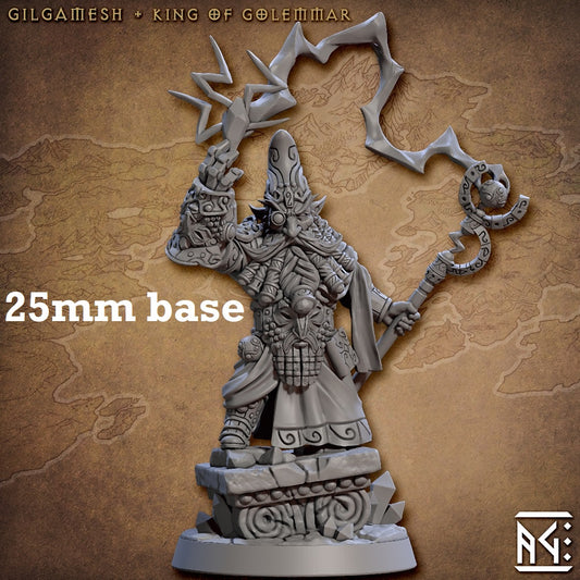 Image shows a 3D render of a gnome king artificer gaming miniature.