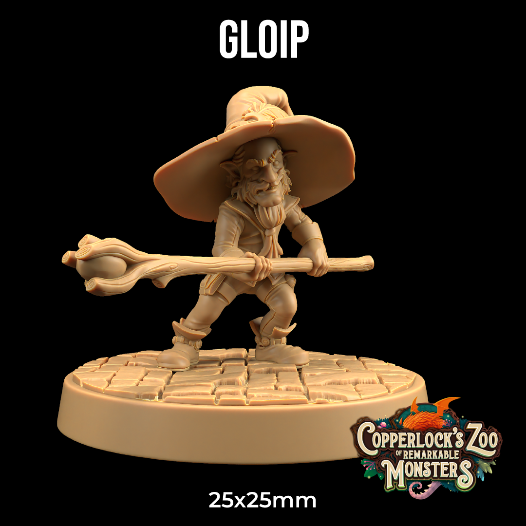 Image shows a 3D render of a gnome wizard gaming miniature