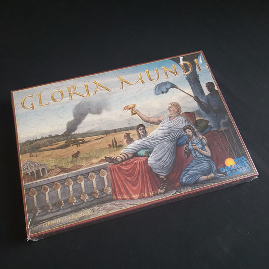 Image shows the front cover of the box of the Gloria Mundi board game