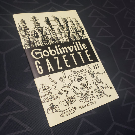 Image shows the front cover of the Goblinville Gazette #1: Rules of Play roleplaying game book