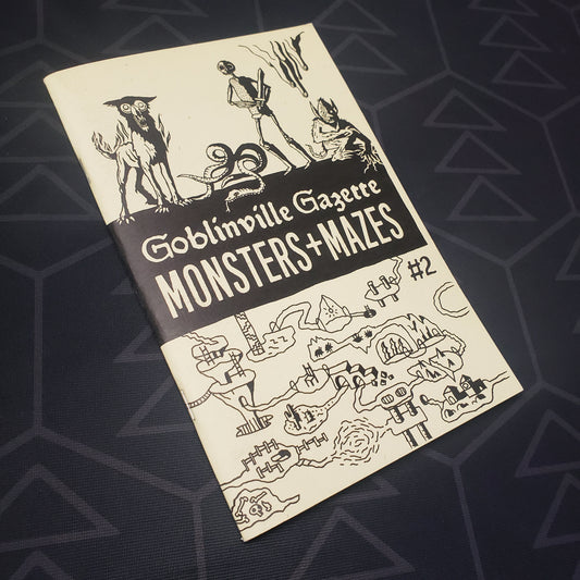 Image shows the front cover of the Goblinville Gazette #2: Monsters & Mazes roleplaying game book