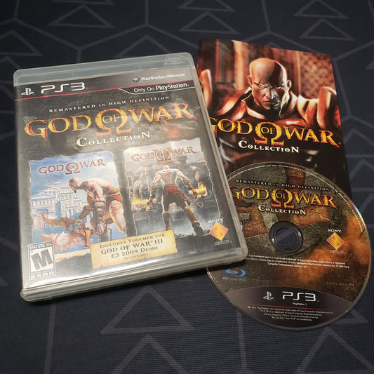 Image shows the case, manual and disc for the video game God of War Collection for Playstation 3