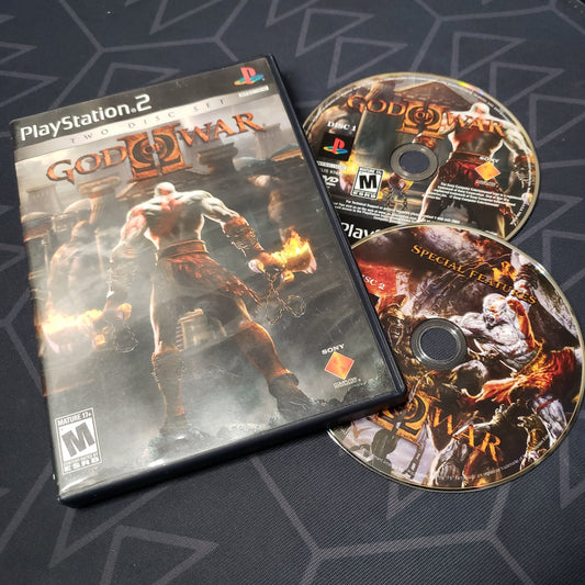 Image shows the case and two discs for the video game God of War II for Playstation 2