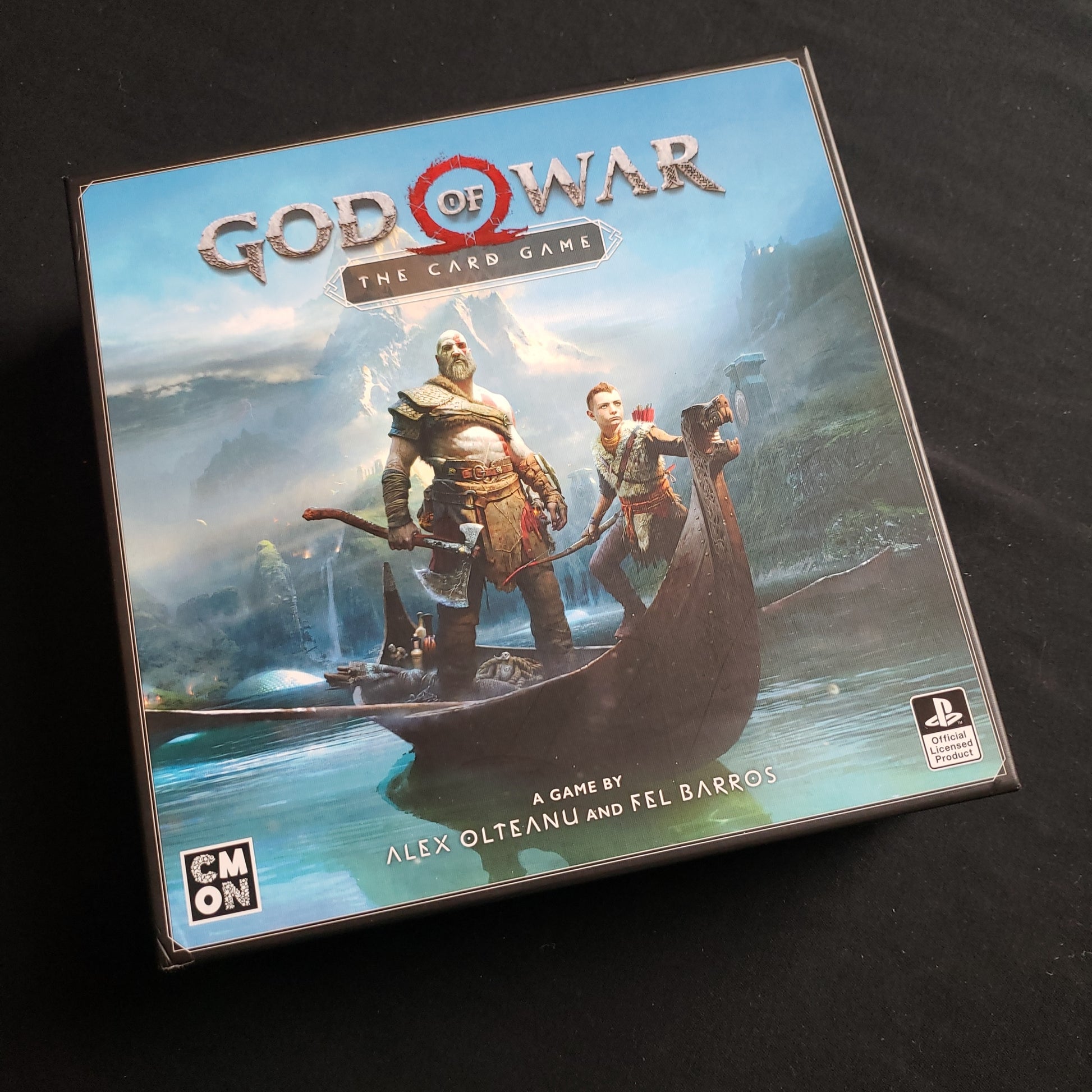 Image shows the front cover of the box of God Of War: The Card Game