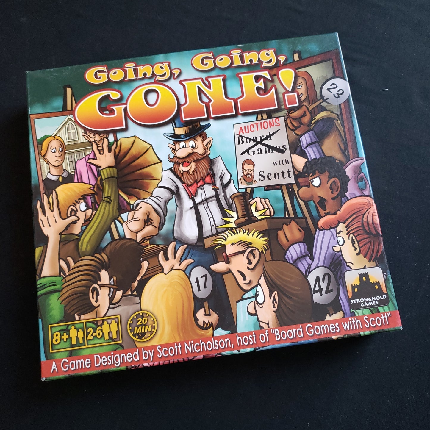 Image shows the front cover of the box of the Going, Going, GONE! board game