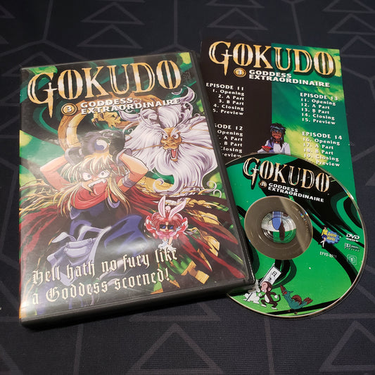 Image shows the case, insert & disc for the Volume 3 Goddess Extraordinaire episode disc of the anime TV series Gokudo on DVD