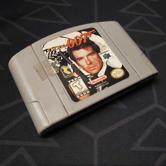 Image shows the front of the cartridge for the video game Goldeneye 007 for the Nintendo 64