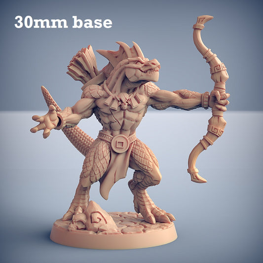 Image shows a 3D render of a lizardfolk warrior gaming miniature.