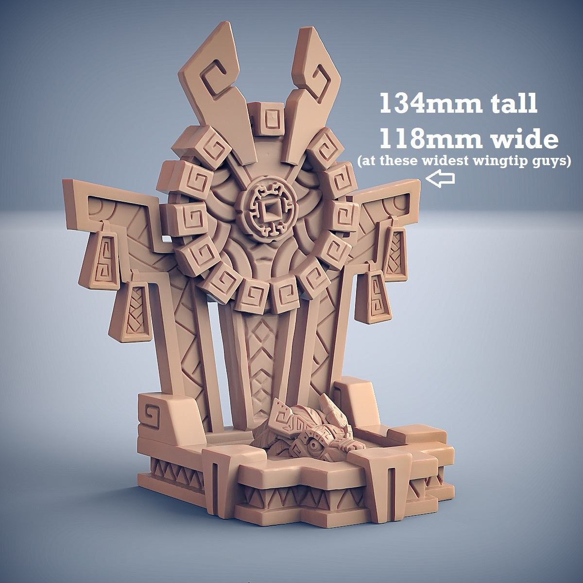 Image shows a 3D render of a shrine gaming miniature terrain piece with a Mesoamerican style